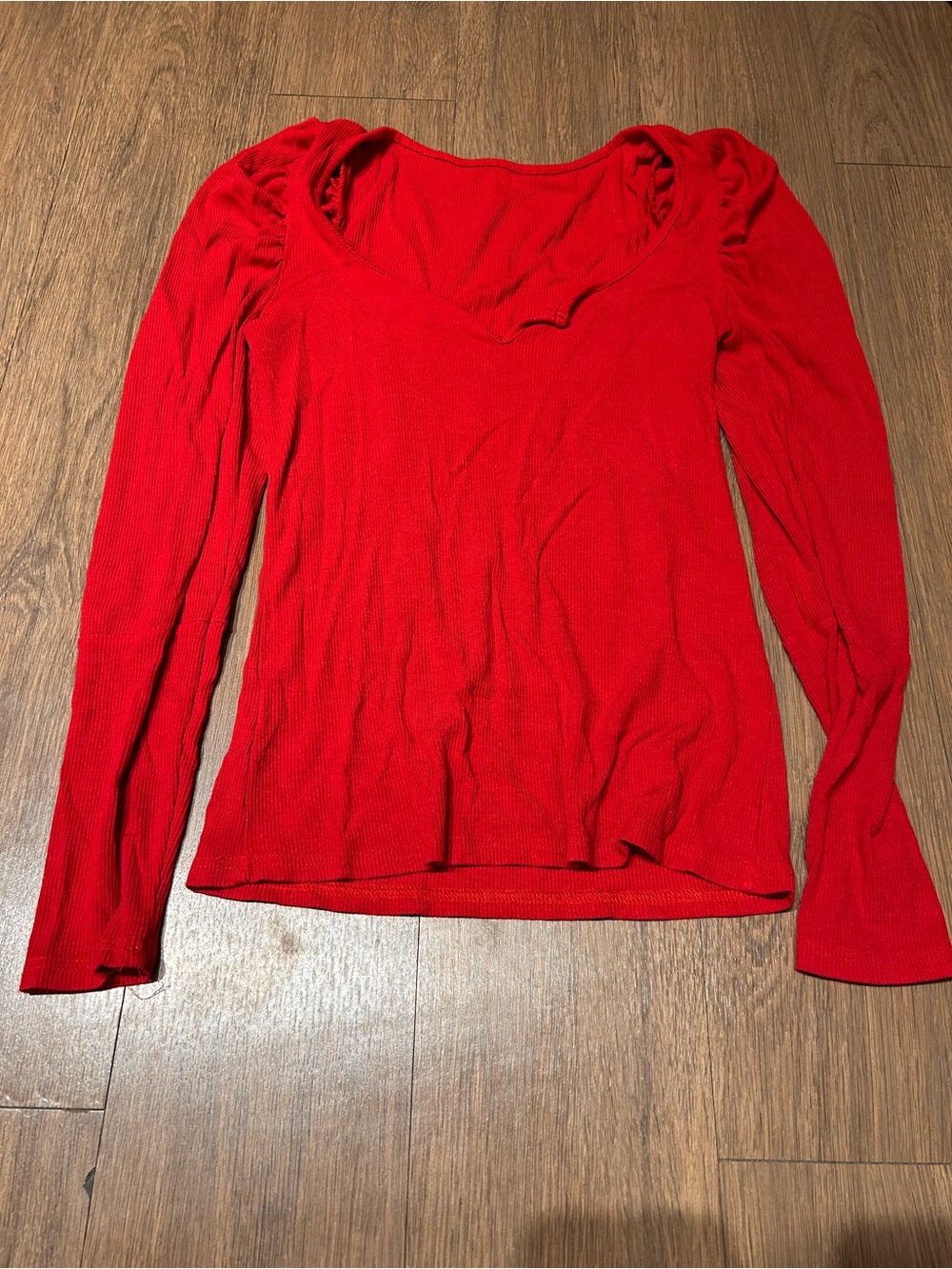 Amazon Women's Vibrant Red Square Neck Long Sleeve Top